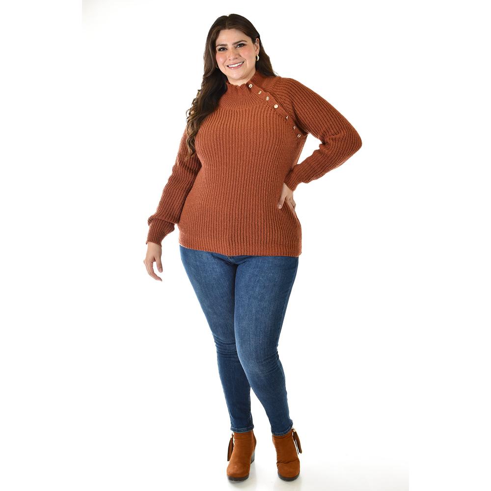 Foto 7 | Sueter Cuello Alto Con Botones Roman Fashion / Tallas Extras, 4005 (chedron) Cafe