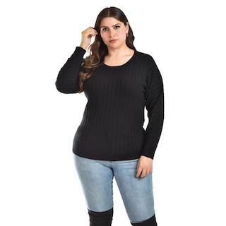 Foto 1 | Sueter Con Relieve A Rayas Roman Fashion / Tallas Extras, 4002 (negro) Negro