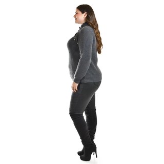 Foto 2 | Suéter Cuello Alto con Botones Roman Fashion Tallas Extras Gris