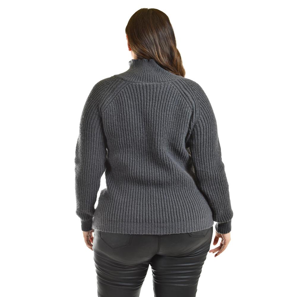 Foto 4 pulgar | Suéter Cuello Alto con Botones Roman Fashion Tallas Extras Gris
