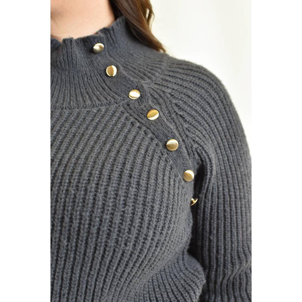 Foto 5 pulgar | Suéter Cuello Alto con Botones Roman Fashion Tallas Extras Gris