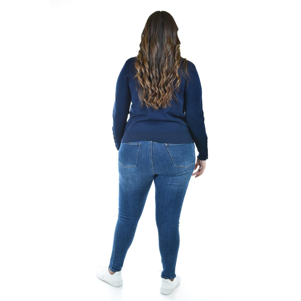 Foto 4 pulgar | Suéter de Manga con Botones Roman Fashion Tallas Extras Azul Marino