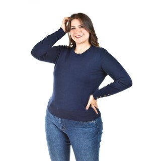 Foto 4 | Suéter de Manga con Botones Roman Fashion Tallas Extras Azul Marino