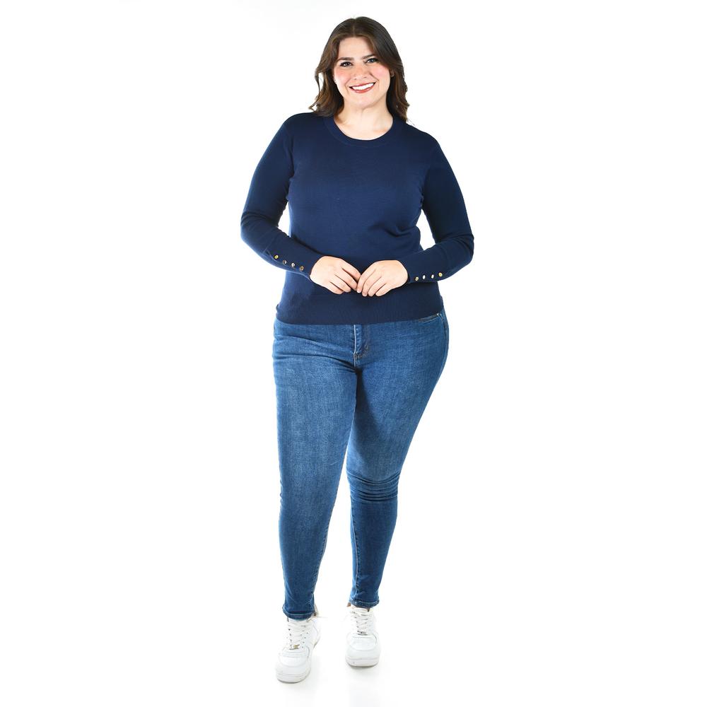 Foto 5 | Suéter de Manga con Botones Roman Fashion Tallas Extras Azul Marino