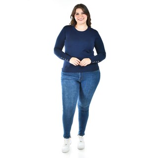 Foto 5 | Suéter de Manga con Botones Roman Fashion Tallas Extras Azul Marino