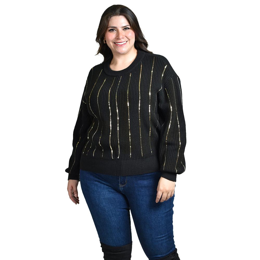 Foto 2 pulgar | Sueter De Punto Con Lentejuela Roman Fashion / Tallas Extras, 4004 (negro / Dorado) Negro