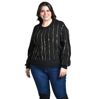 Foto 1 | Sueter De Punto Con Lentejuela Roman Fashion / Tallas Extras, 4004 (negro / Dorado) Negro