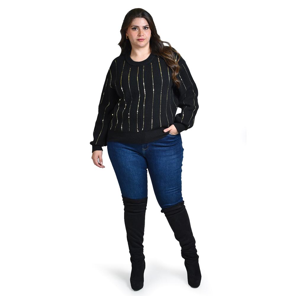 Foto 5 | Sueter De Punto Con Lentejuela Roman Fashion / Tallas Extras, 4004 (negro / Dorado) Negro