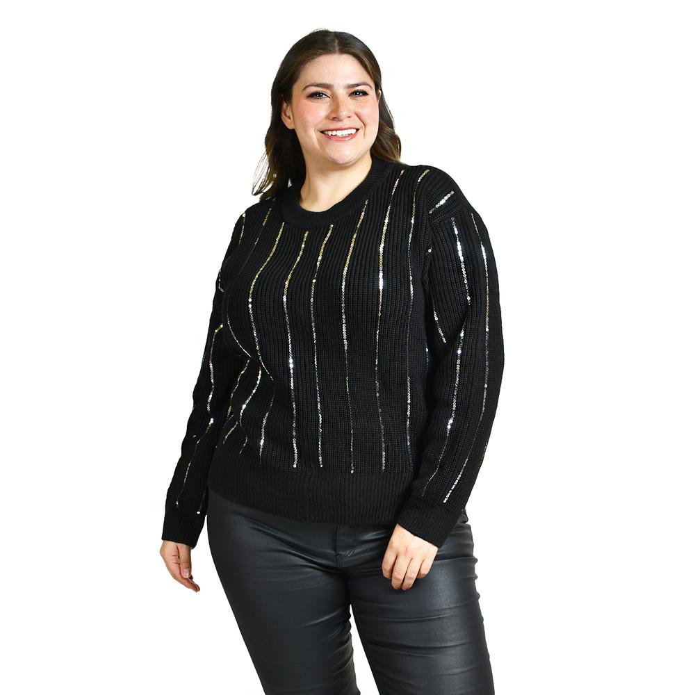 Foto 2 pulgar | Sueter De Punto Con Lentejuela Roman Fashion / Tallas Extras, 4004 (negro / Plata) Negro
