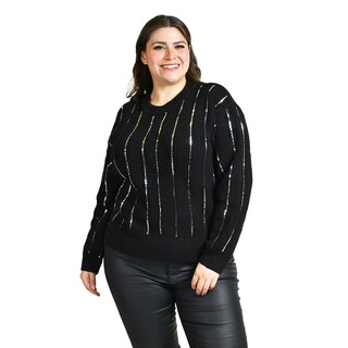 Foto 1 | Sueter De Punto Con Lentejuela Roman Fashion / Tallas Extras, 4004 (negro / Plata) Negro