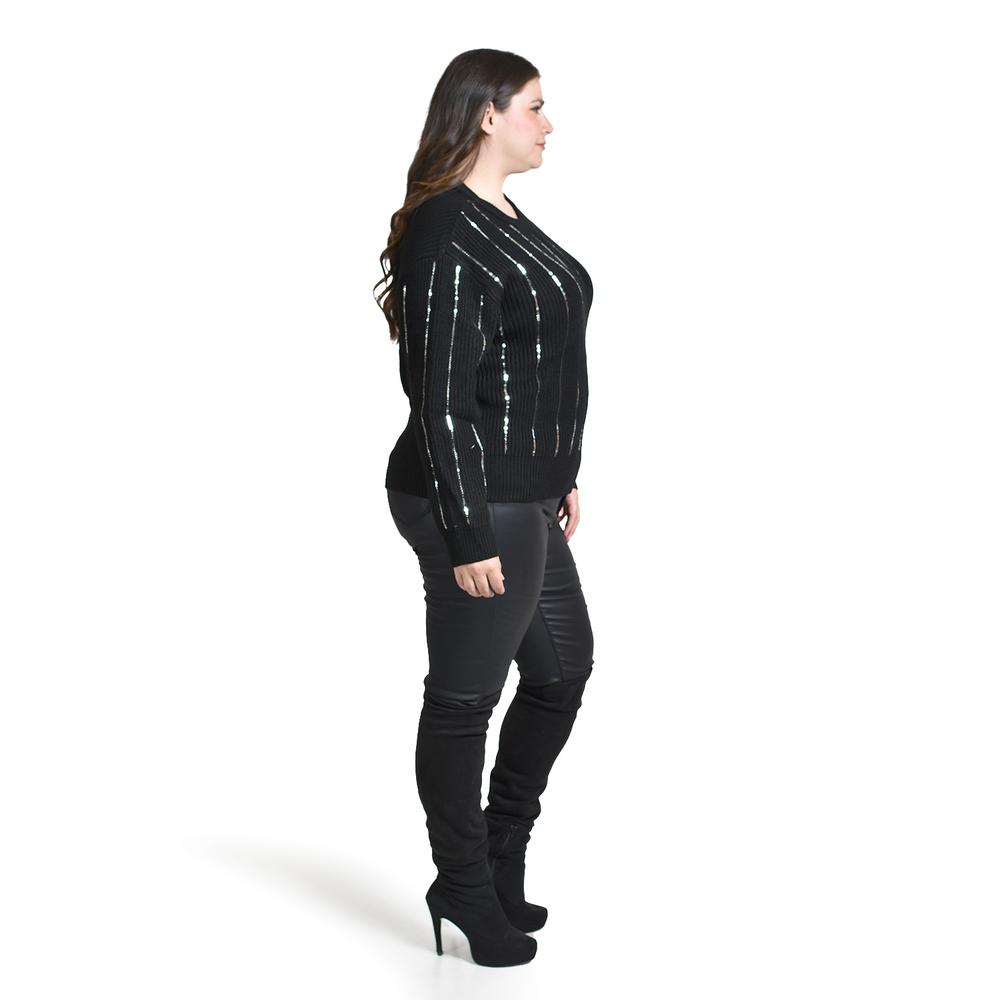 Foto 2 | Sueter De Punto Con Lentejuela Roman Fashion / Tallas Extras, 4004 (negro / Plata) Negro