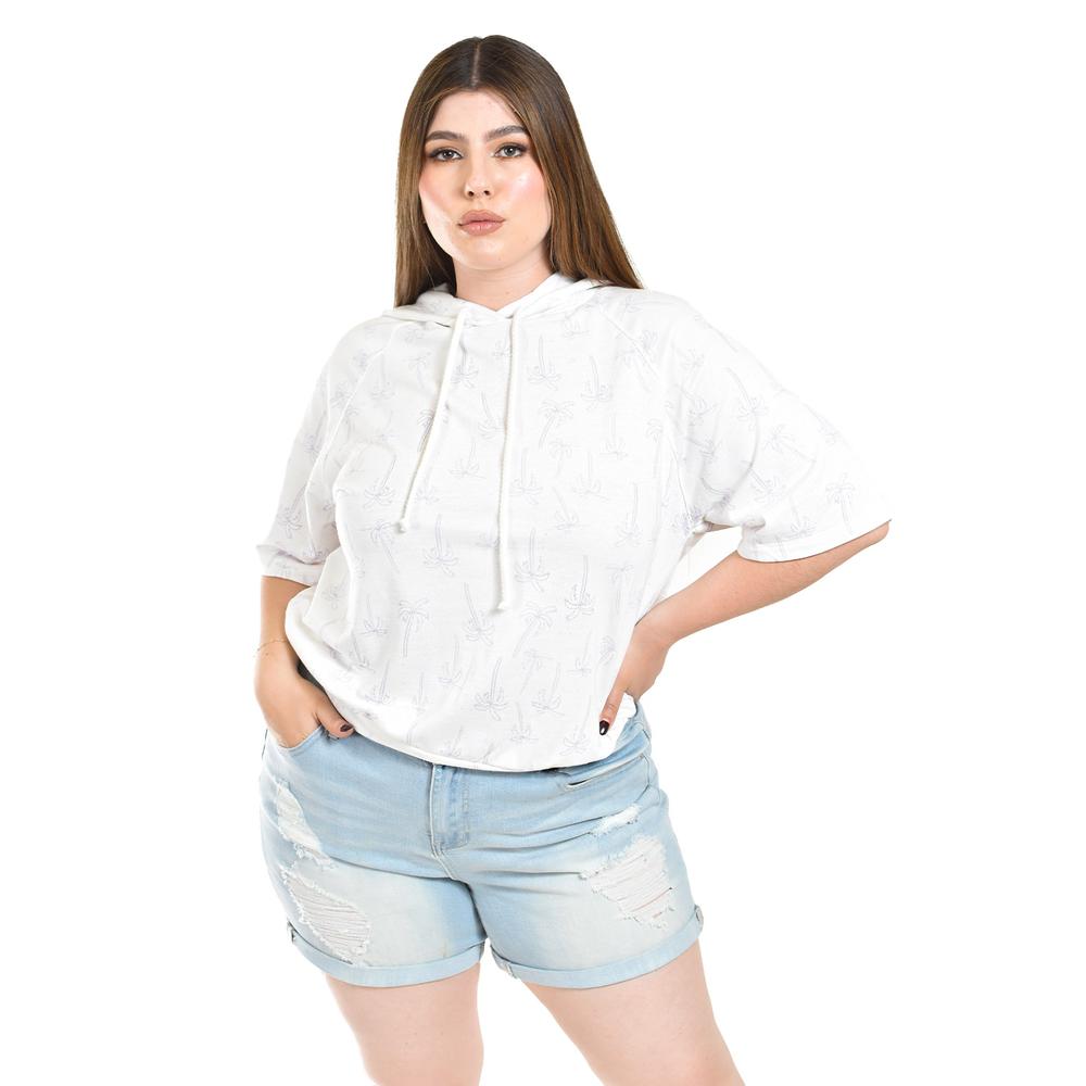 Foto 2 pulgar | Sudadera Ligera Con Capucha Roman Fashion /tallas Extras, 1099 (blanco Palmeras) Blanco