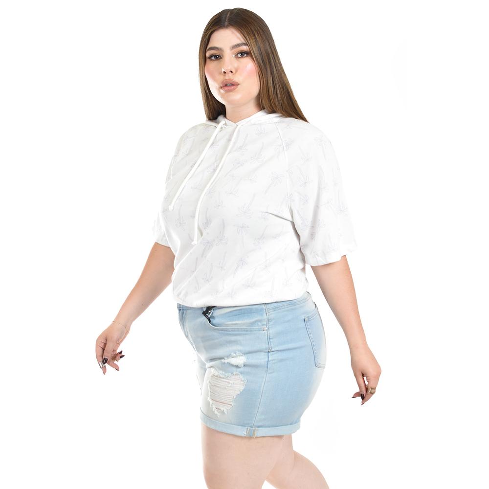 Foto 2 | Sudadera Ligera Con Capucha Roman Fashion /tallas Extras, 1099 (blanco Palmeras) Blanco