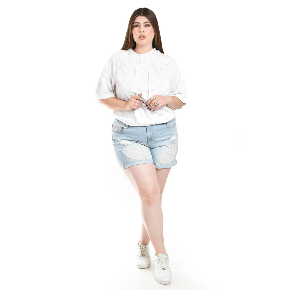 Foto 6 pulgar | Sudadera Ligera Con Capucha Roman Fashion /tallas Extras, 1099 (blanco Palmeras) Blanco