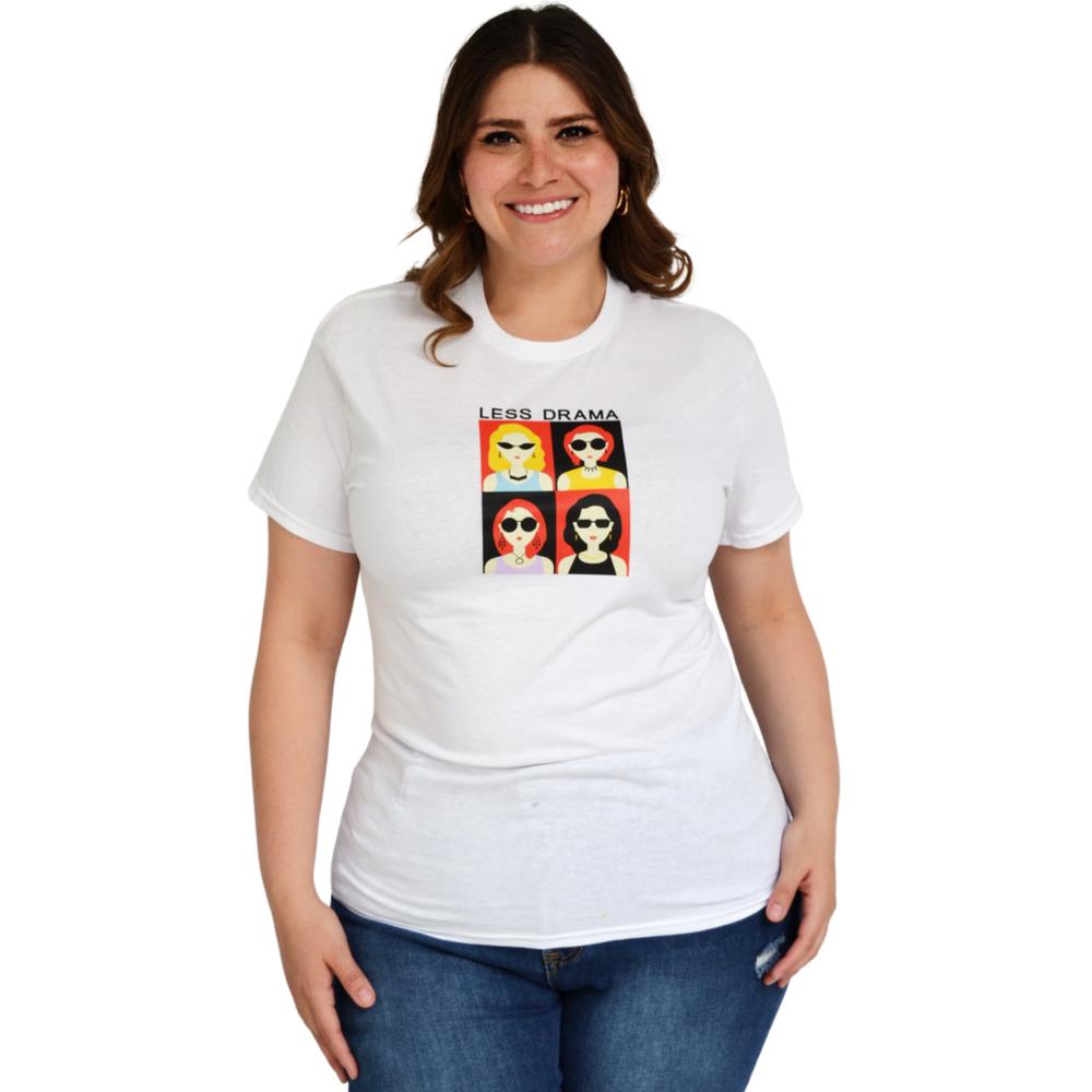 Foto 2 pulgar | Playera Roman Fashion /tallas Extras, 9001-47 Less Drama (blanco) Blanco
