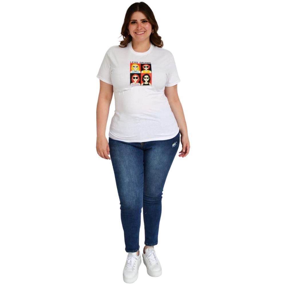 Foto 5 pulgar | Playera Roman Fashion /tallas Extras, 9001-47 Less Drama (blanco) Blanco