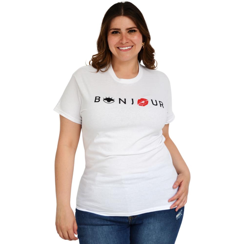 Foto 2 pulgar | Playera Roman Fashion 9001-46 Bonjour color Blanco Tallas Extras