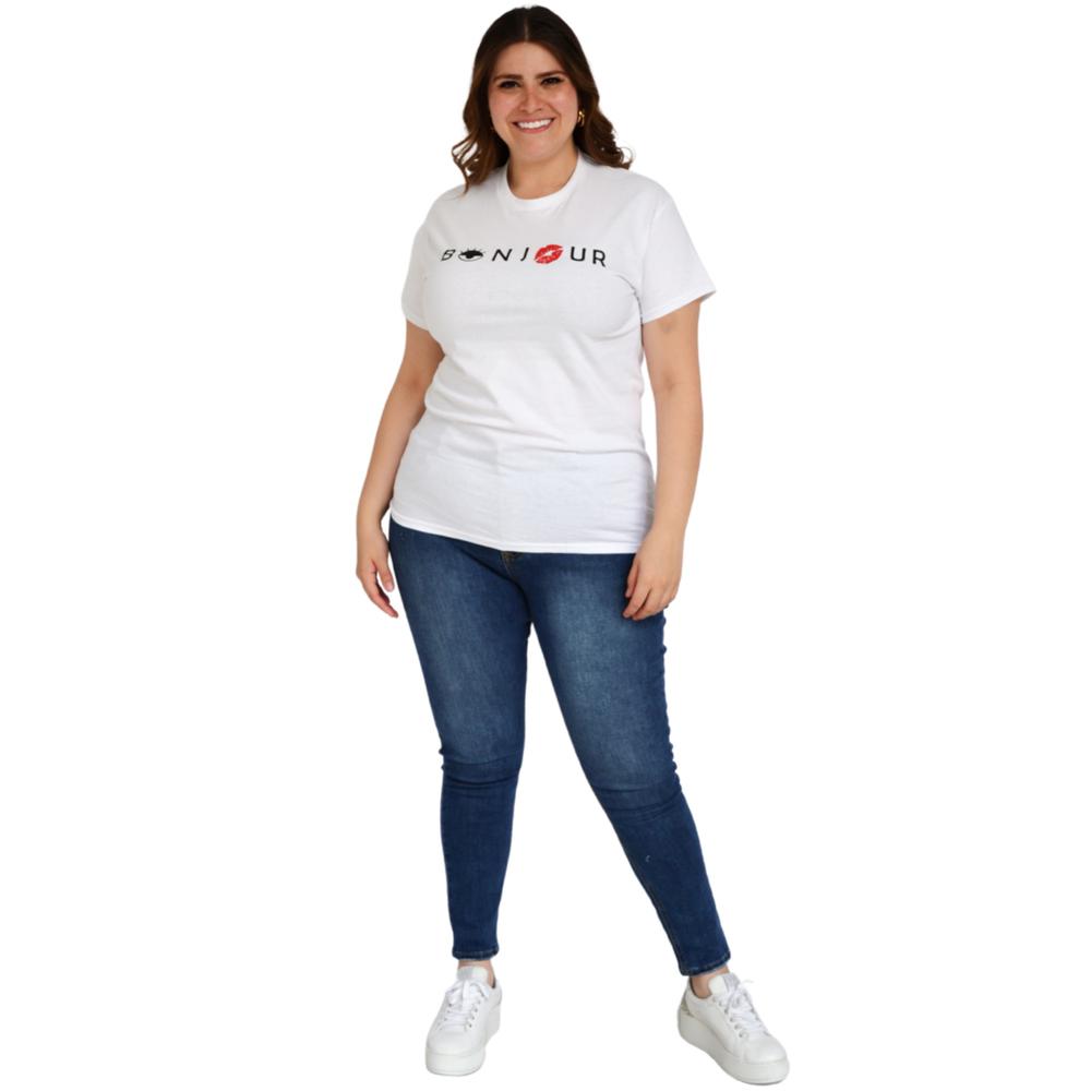 Foto 5 pulgar | Playera Roman Fashion 9001-46 Bonjour color Blanco Tallas Extras