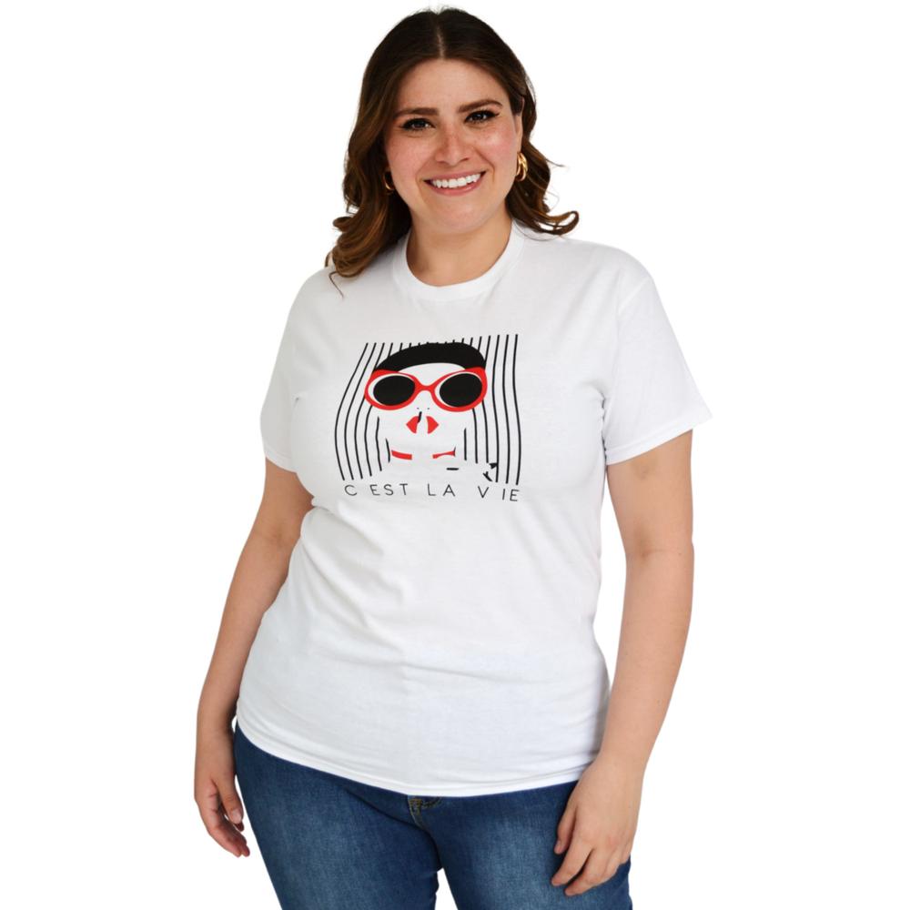 Foto 2 | Playera Roman Fashion 9001-48 C Est La Vie color Blanco Tallas Extras
