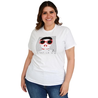 Foto 2 | Playera Roman Fashion 9001-48 C Est La Vie color Blanco Tallas Extras