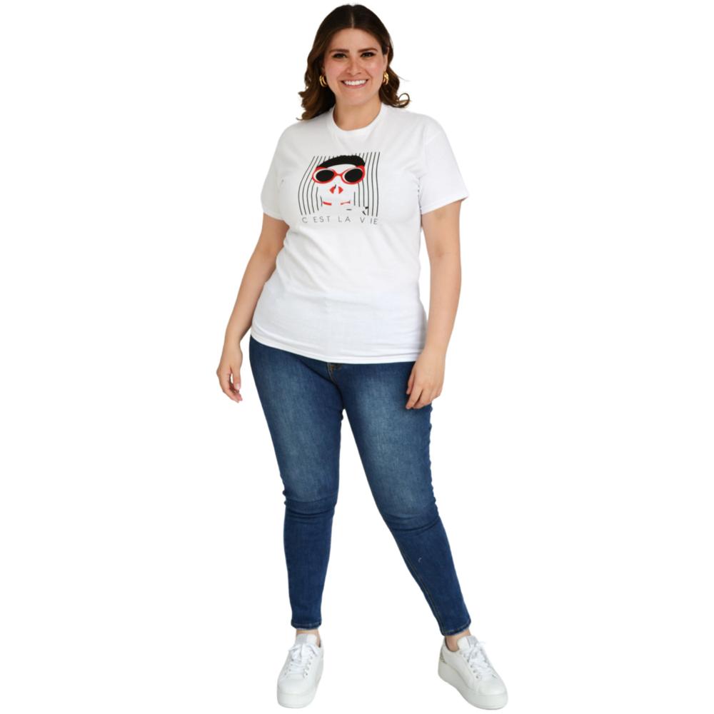 Foto 4 | Playera Roman Fashion 9001-48 C Est La Vie color Blanco Tallas Extras