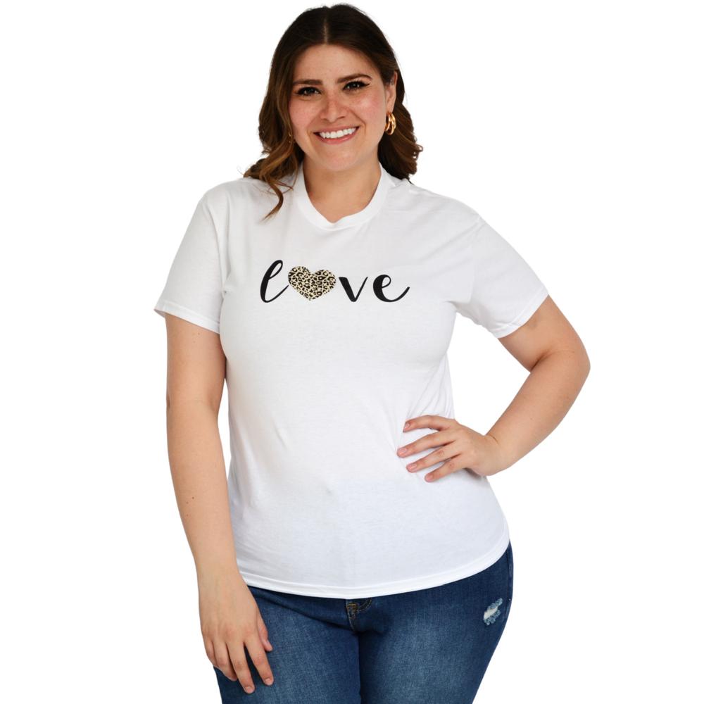Foto 2 pulgar | Playera Roman Fashion 9001-50 Love color Blanco Tallas Extras