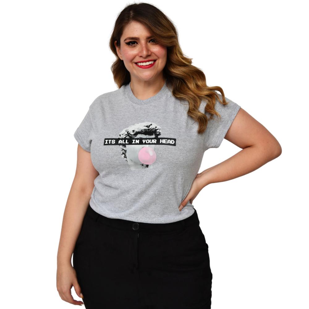 Foto 2 pulgar | Playera Roman Fashion Manga Corta color Gris para Mujer