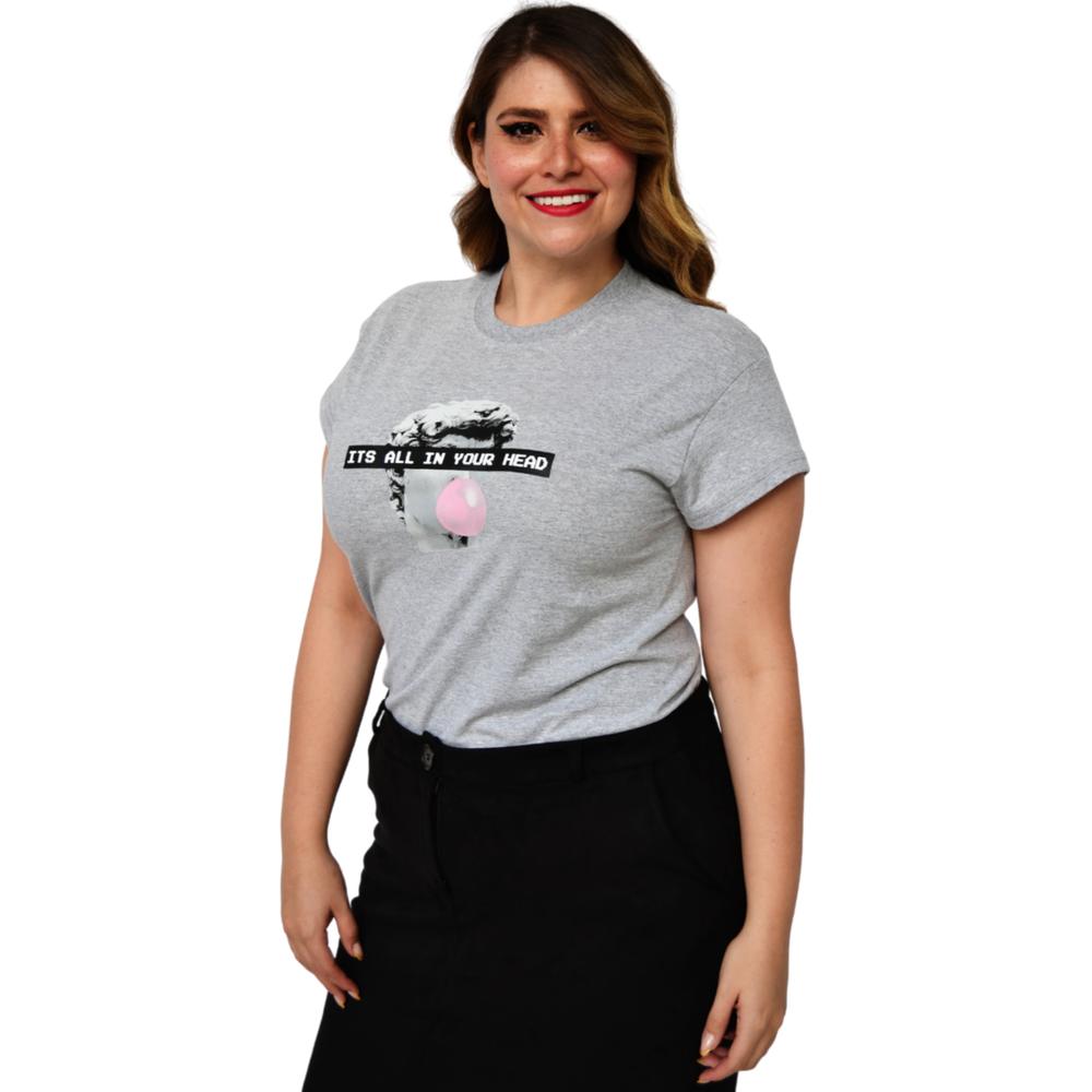Foto 4 pulgar | Playera Roman Fashion Manga Corta color Gris para Mujer