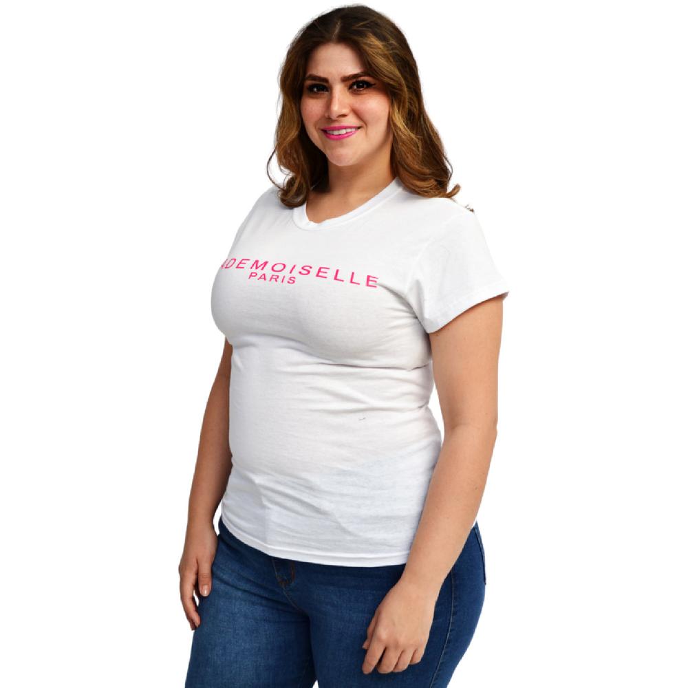 Foto 3 pulgar | Playera Roman Fashion Manga Corta color Blanco para Mujer