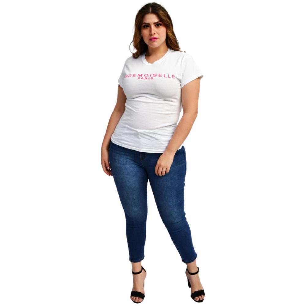 Foto 5 pulgar | Playera Roman Fashion Manga Corta color Blanco para Mujer