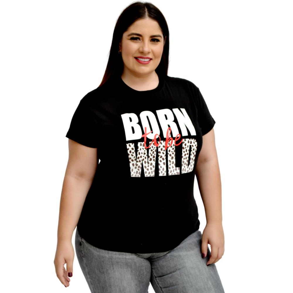 Foto 2 pulgar | Playera Roman Fashion 9001-9 Be Wild color Negro Tallas Extras