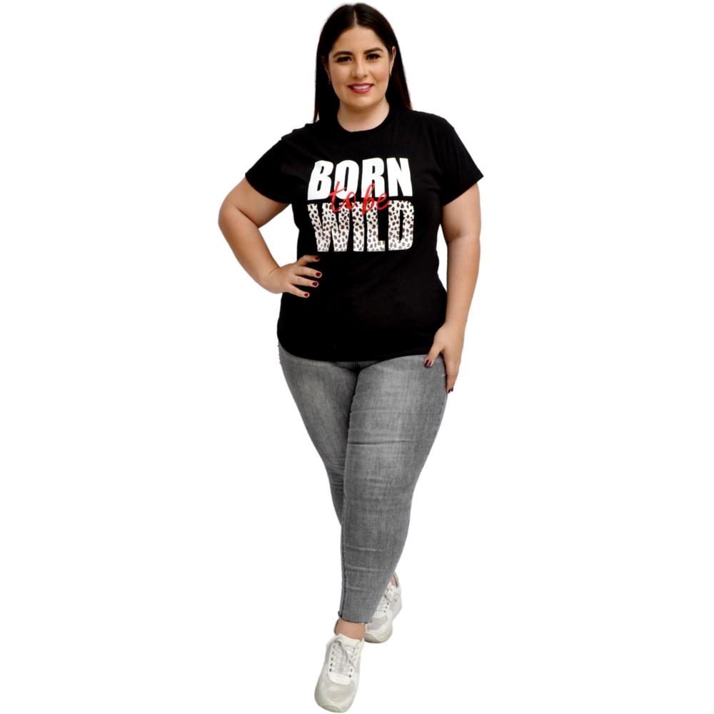 Foto 3 pulgar | Playera Roman Fashion 9001-9 Be Wild color Negro Tallas Extras