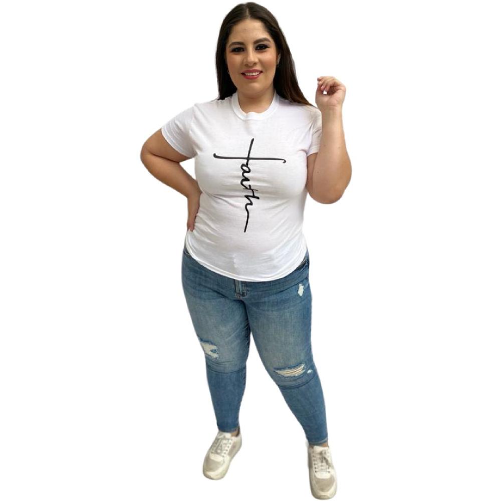 Foto 3 | Playera Roman Fashion/tallas Extras 9001-13 Faith (blanco) Blanco