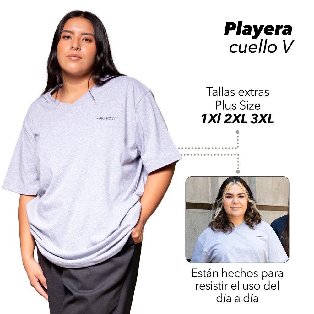 Foto 3 pulgar | Playera Polo Cuello V Tallas Extras Plus Unisex Love My Fit color Gris