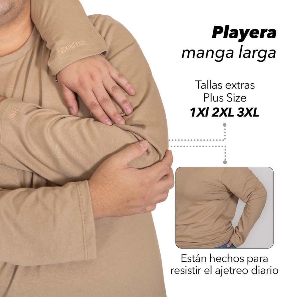 Foto 3 pulgar | Playera LMF Manga Larga Cuello Redondo Plus Size color Beige Tallas Extras