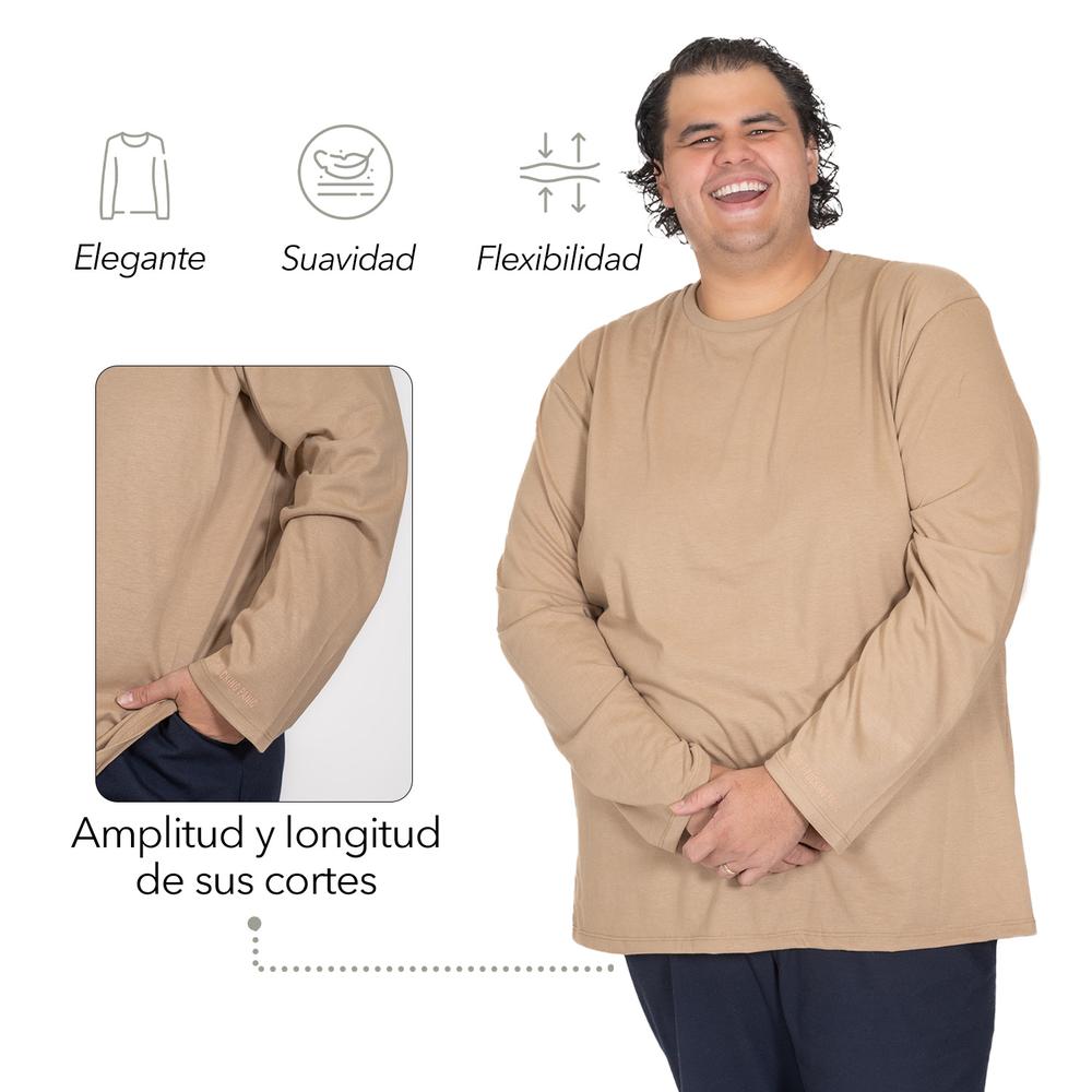 Foto 4 pulgar | Playera LMF Manga Larga Cuello Redondo Plus Size color Beige Tallas Extras