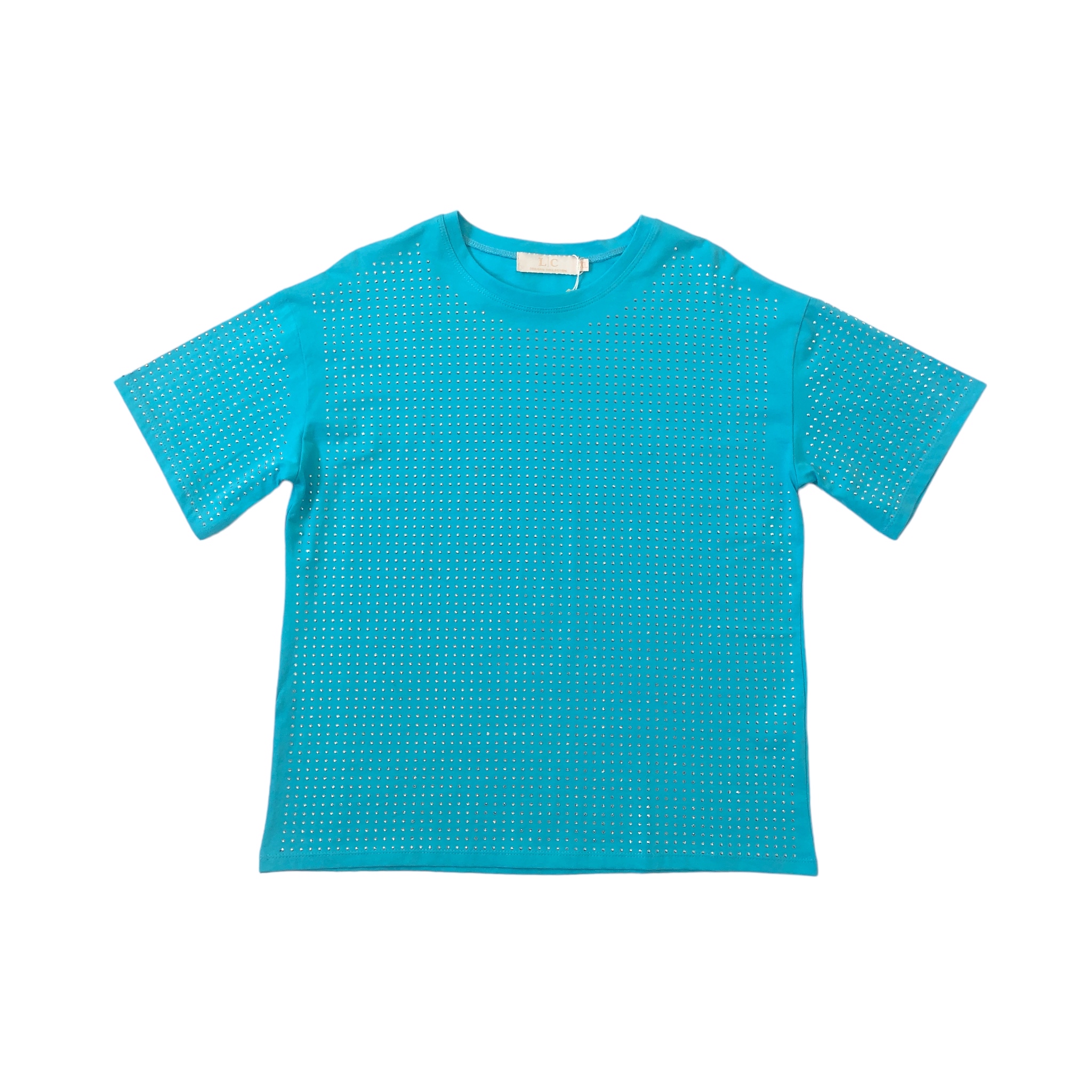 Foto 2 pulgar | Playera Azul Curvy con Pedrería LC