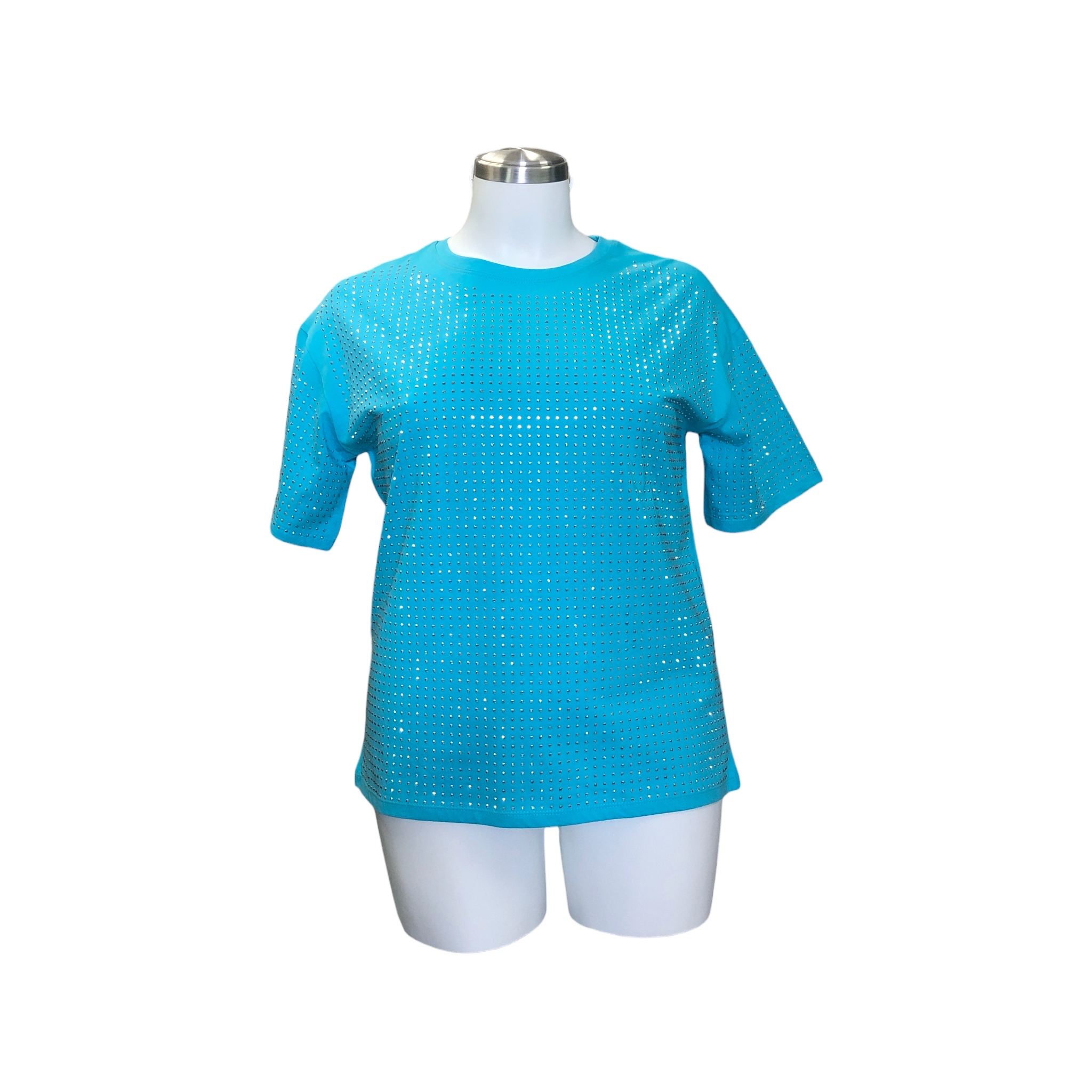 Foto 3 pulgar | Playera Azul Curvy con Pedrería LC