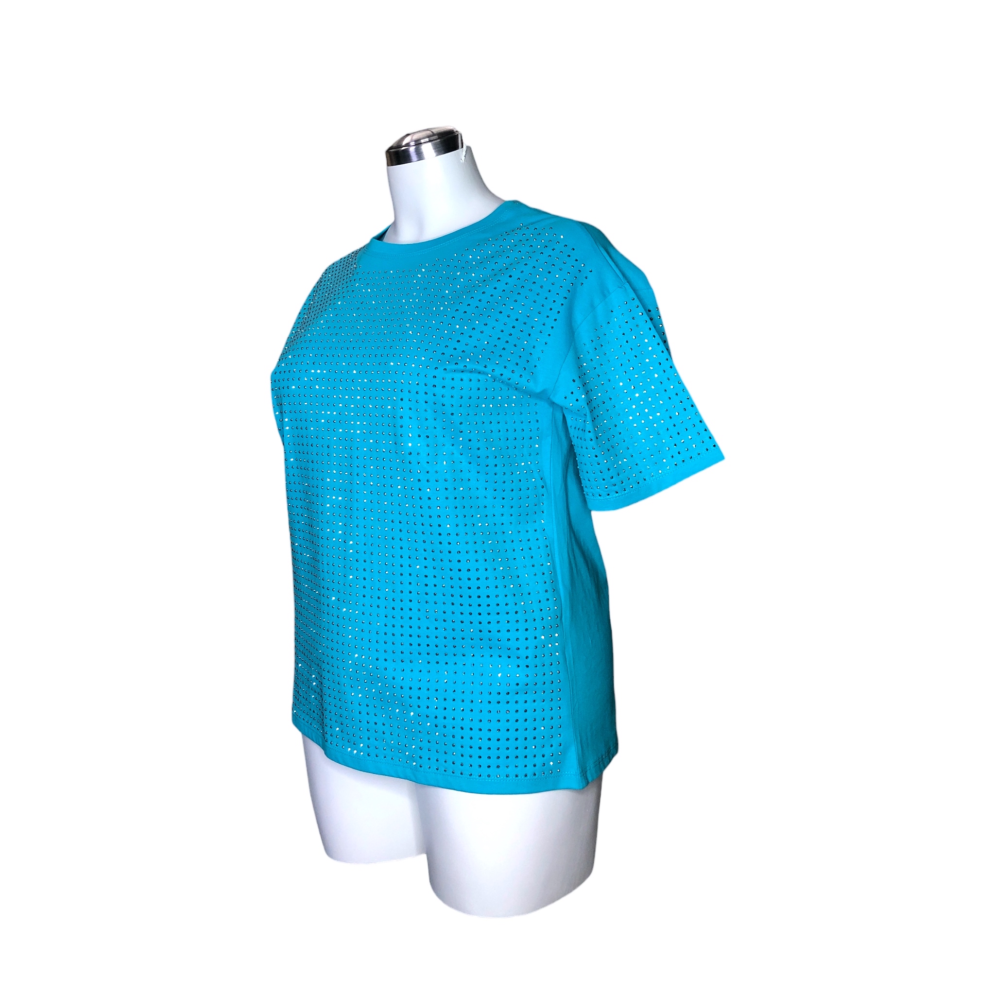 Foto 4 pulgar | Playera Azul Curvy con Pedrería LC