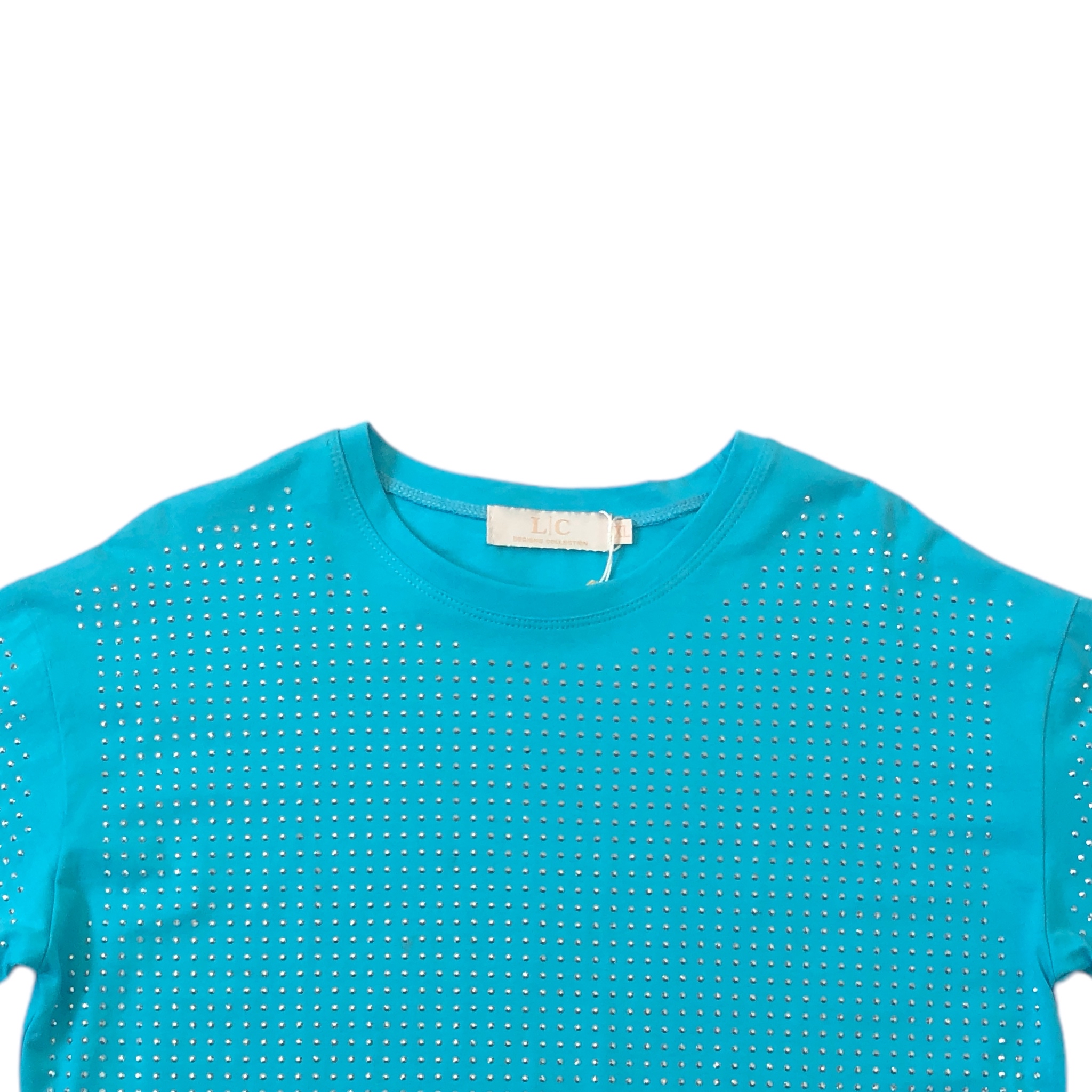 Foto 5 pulgar | Playera Azul Curvy con Pedrería LC