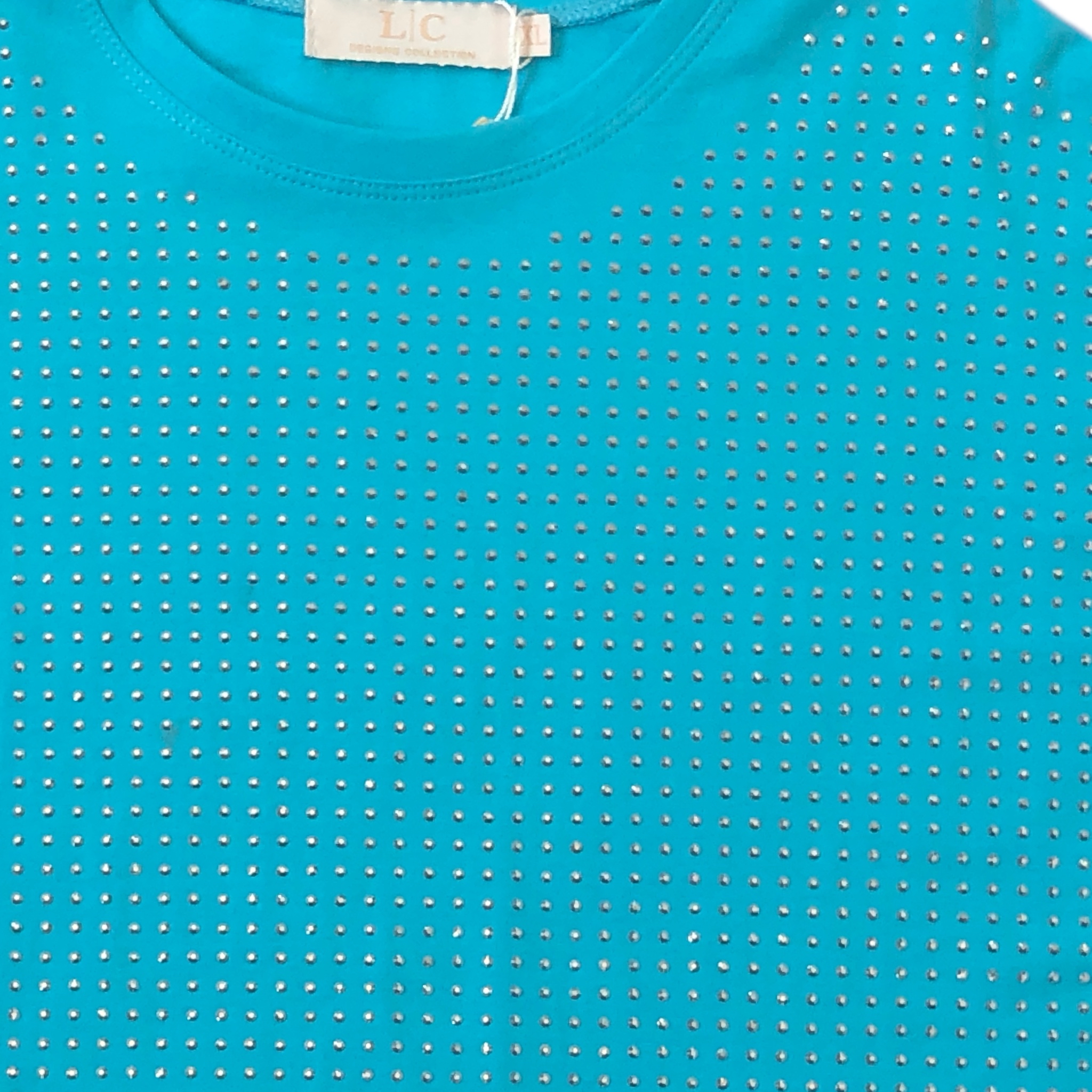 Foto 6 pulgar | Playera Azul Curvy con Pedrería LC