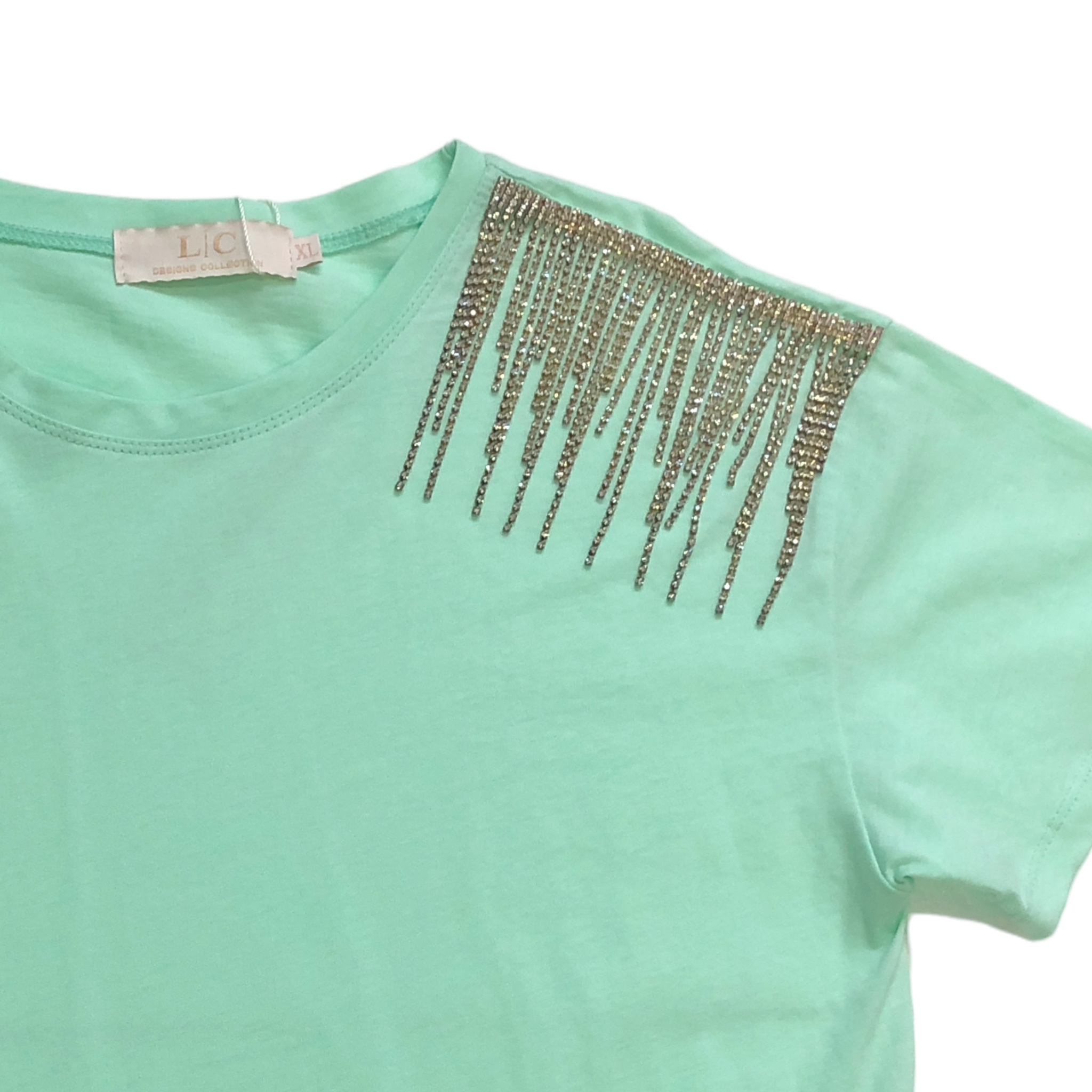 Foto 5 pulgar | Playera Con Pedrería En Hombro Lc