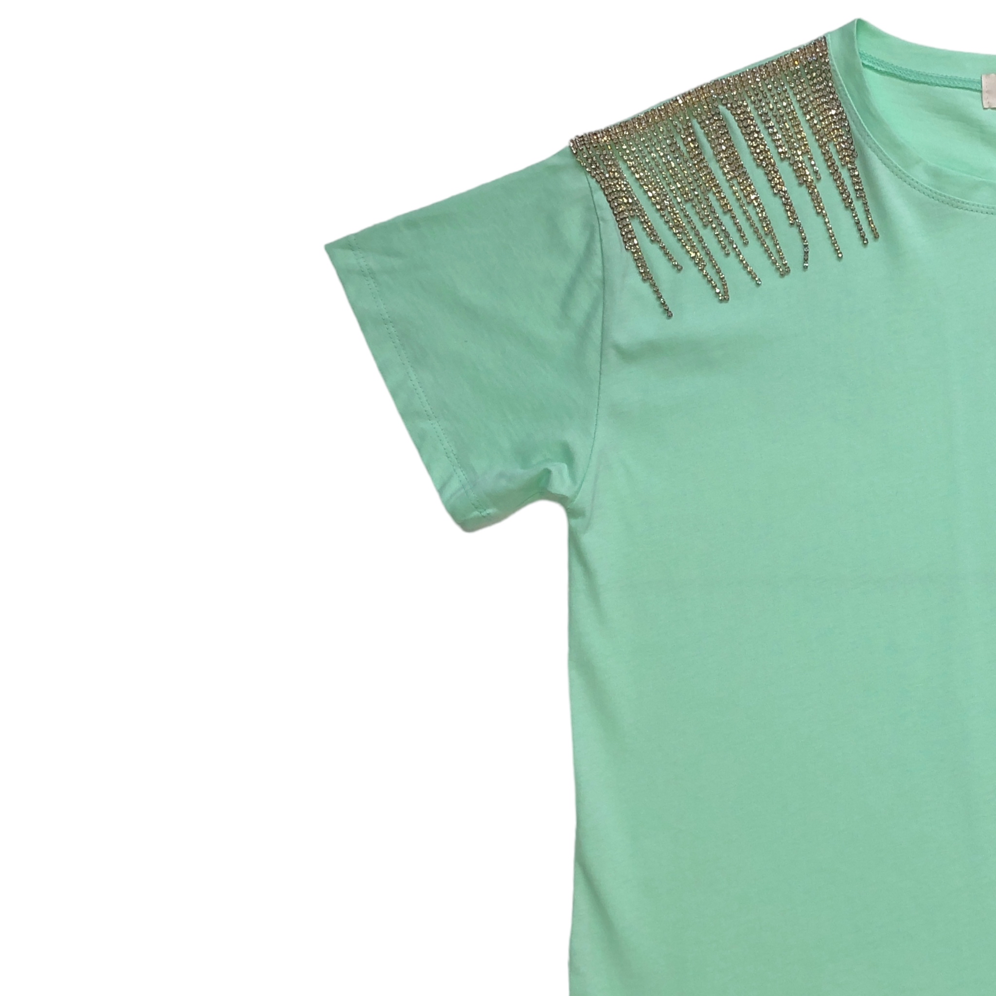 Foto 6 pulgar | Playera Con Pedrería En Hombro Lc