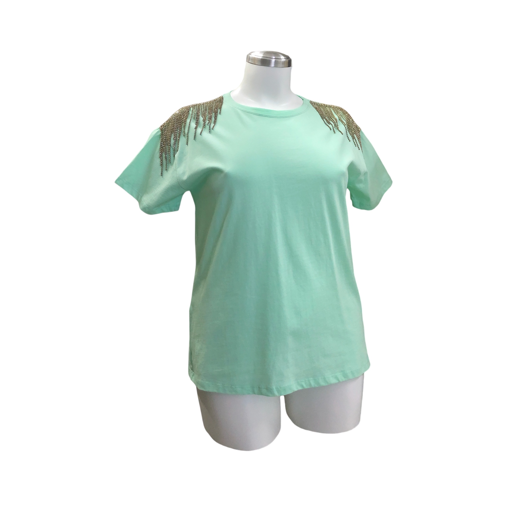 Foto 9 pulgar | Playera Con Pedrería En Hombro Lc