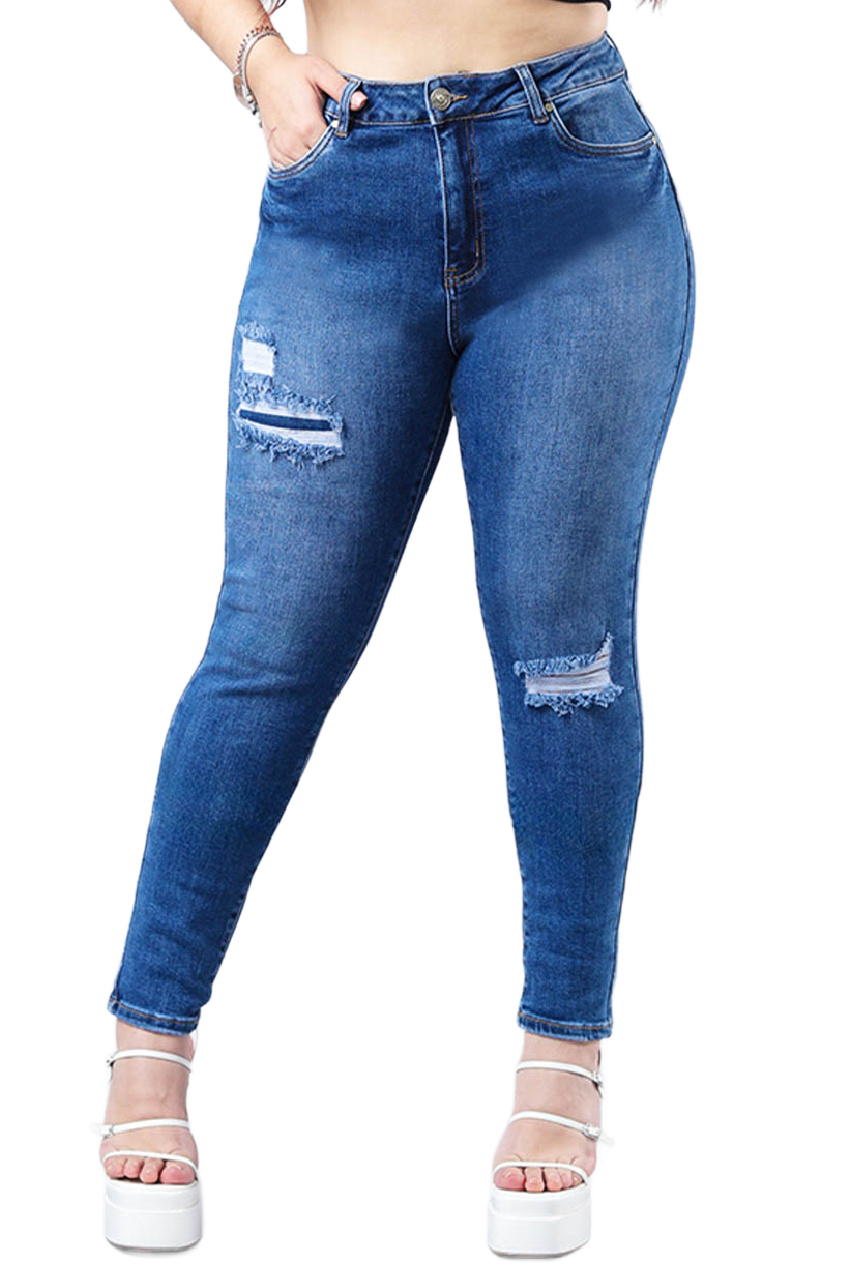 Foto 2 pulgar | Jeans Skinny Con Strech /tallas Extras, 1061 (mezclilla Medio) Azul