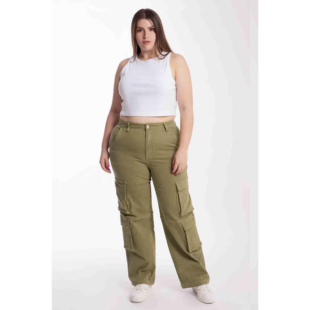 Foto 2 pulgar | Jeans Cargo Wide Leg Balam Tallas Extras 6513 Verde
