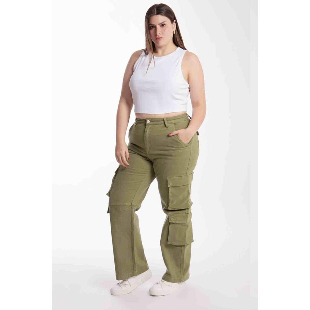 Foto 3 pulgar | Jeans Cargo Wide Leg Balam Tallas Extras 6513 Verde