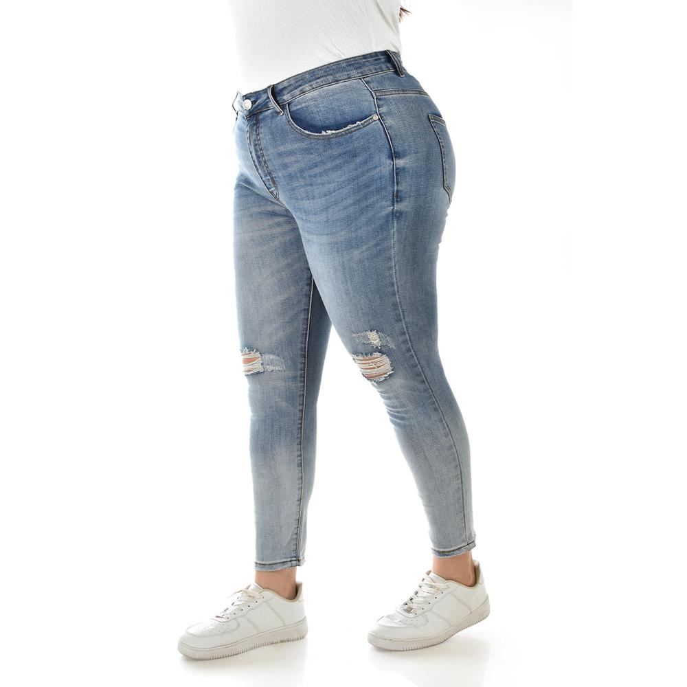Foto 3 pulgar | Jeans Skinny Con Detalles Desgastados /tallas Extras, 201 (mezclilla Claro) Azul