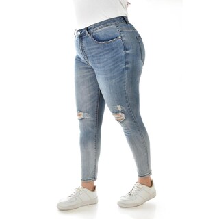 Foto 2 | Jeans Skinny Con Detalles Desgastados /tallas Extras, 201 (mezclilla Claro) Azul