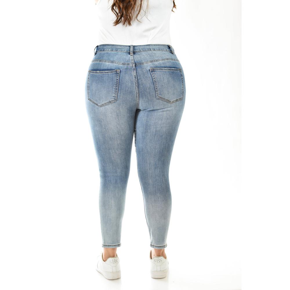 Foto 4 pulgar | Jeans Skinny Con Detalles Desgastados /tallas Extras, 201 (mezclilla Claro) Azul